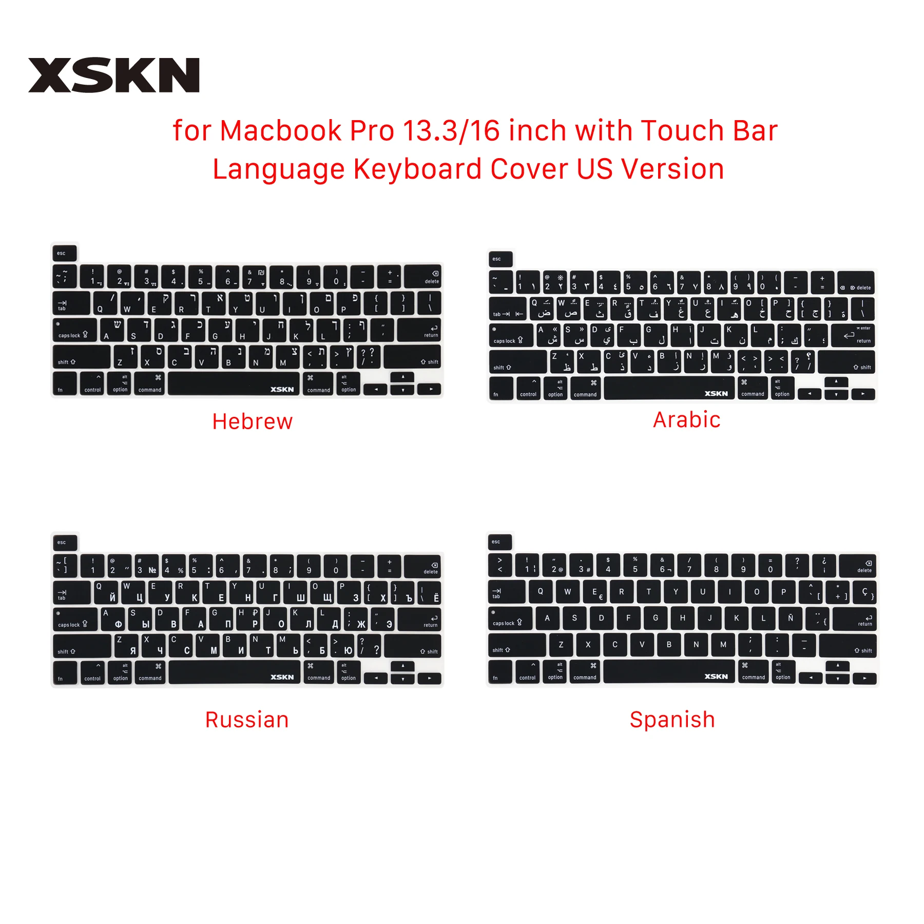 

XSKN Arabic Hebrew Russian Spanish Silicone Keyboard Cover for MacBook Pro 13.3 16 with Touch Bar A2338 M2 M1 A2289 A2251 A2141