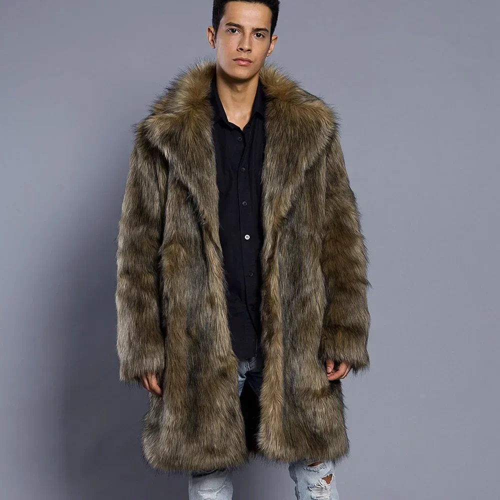 

Men Faux Mink Fur Jacket Coat Winter Thick Fluffy Long Sleeve Warm Shaggy Outerwear Luxury Fur Long Jacket Bontjas Jackets Mens