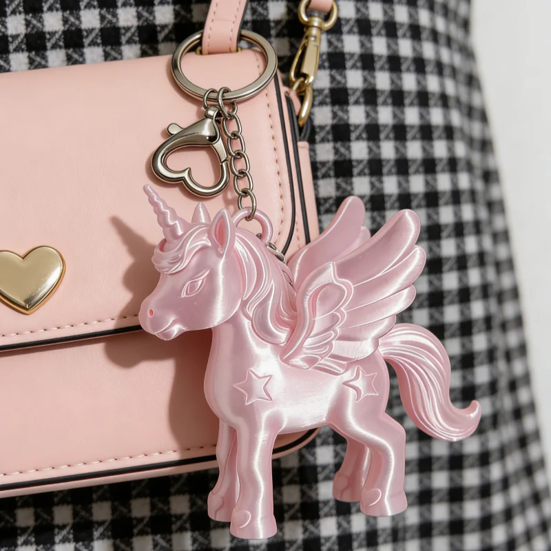 Llavero de unicornio y pegaso rosa de moda coreana, colgante 3D impreso para bolso, dije de mochila con cierre de corazón, regalo para mujer y niña