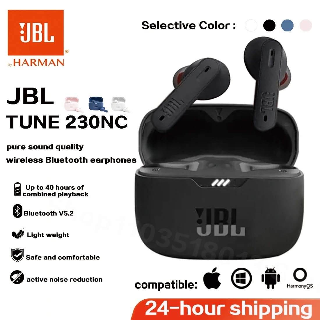 Oryginalny JBL Tune 230nc TWS bezprzewodowy zestaw słuchawkowy Bluetooth Stereo Bass wodoodporne słuchawki sportowe z mikrofonem słuchawki T230nc