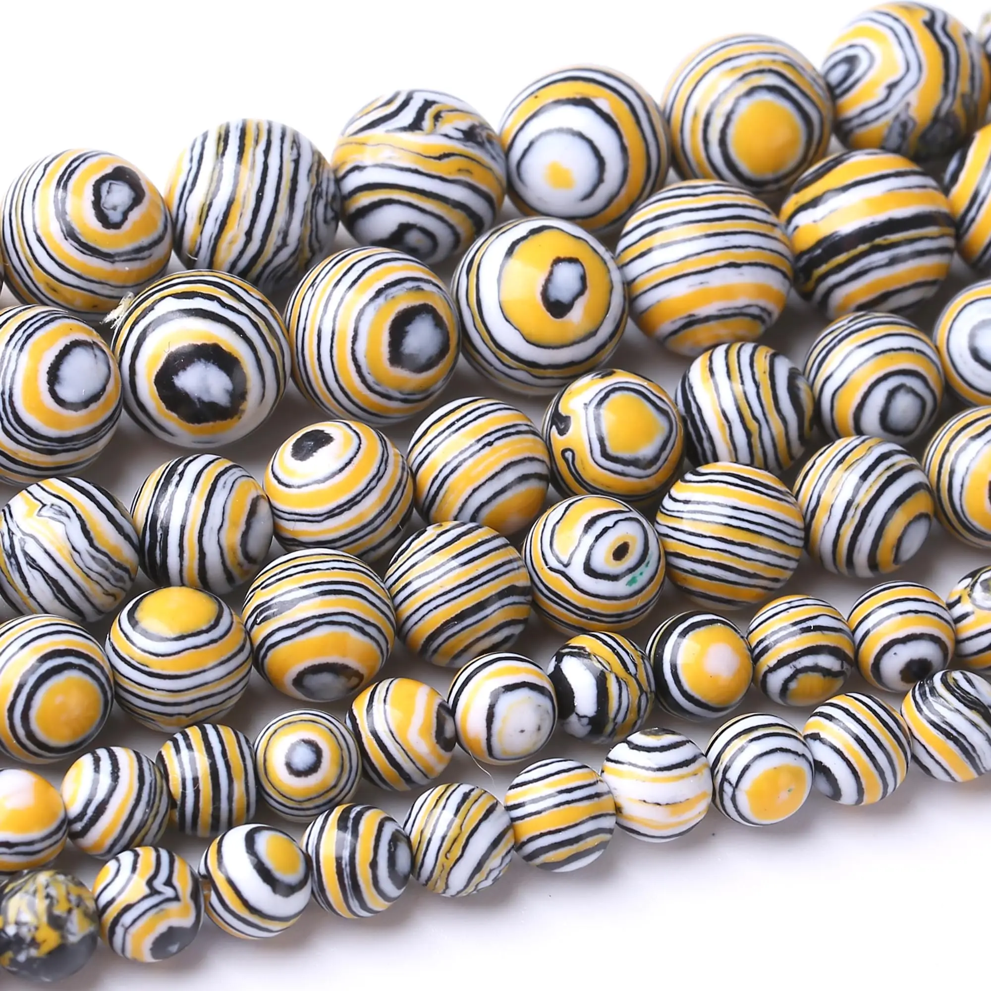 Natursteinperlen, 4–12 mm, gelber Streifen, Malachit, rund, lose Distanzperlen für Schmuckherstellung, DIY-Armbänder, Ohrringe, Zubehör