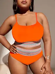 2026 Orange Contrast Trim Swimsuit Women Plus Size Swimwear Female High Waist Bathers Bathing Swimming Suit Summer Beachwear