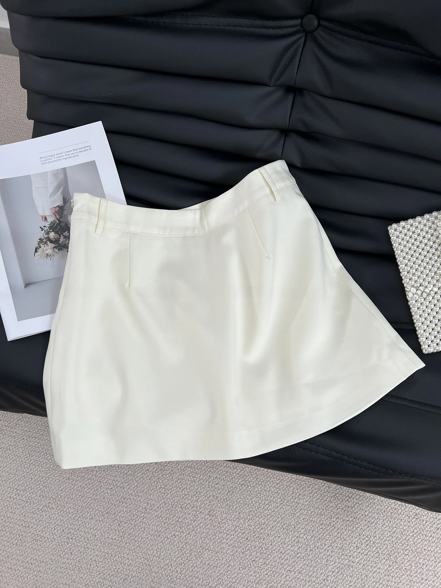 

Faionable High Waist A-Line Suit Skirt Women's Pure Color ort Skirt Sli Versatile French Sle Casual High Waist Skirt