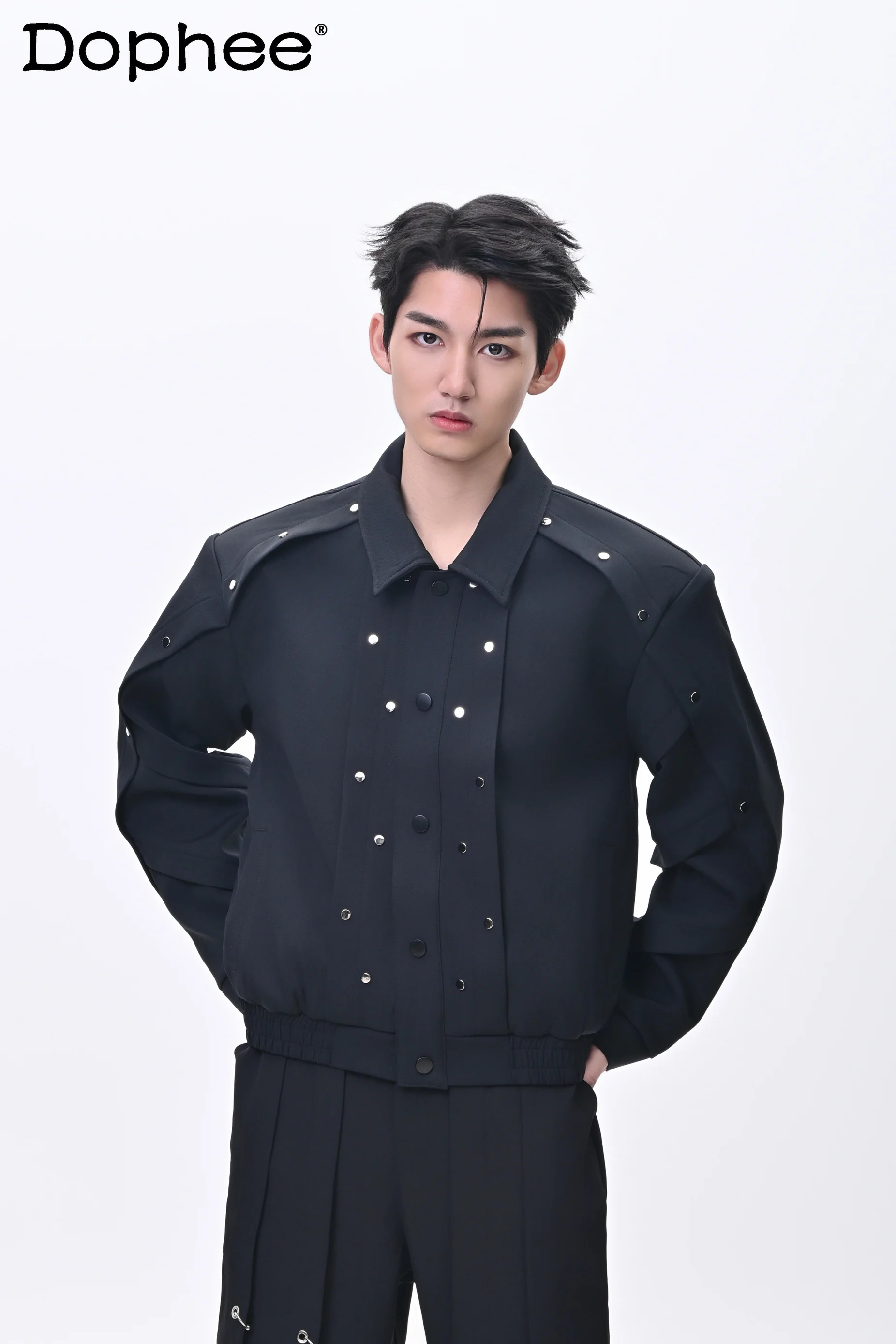 

2025 Heavy-duty Rivet Lapel Men's Spring Black Korean Style Jacket Casual Versatile Personality Short Jacket Trendy Men
