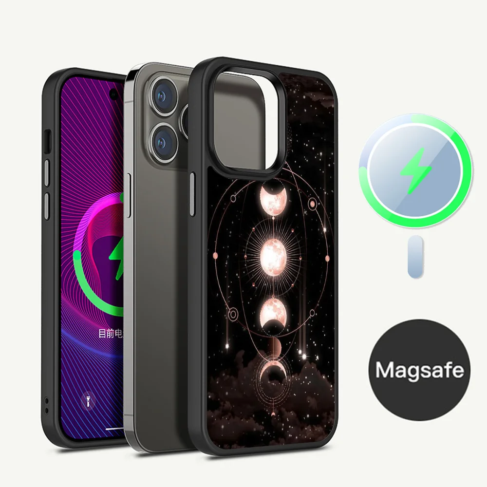 Suns Moons Clouds Astrological Phone Case Magesafe Magnetic Wireless Charge Case For IPhone 16 11 12 13 14 15 Pro Max Plus Mini