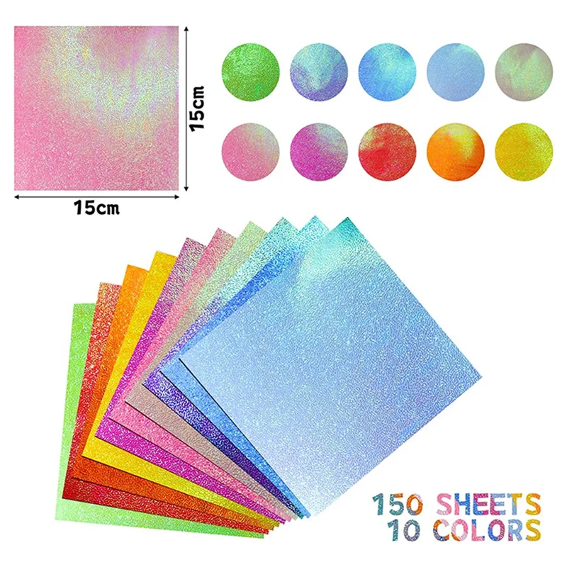 ورق لامع A59E-ورق لامع للحرف اليدوية - 150 ورقة ورق ملون مربع قابل للطي للمهارات التي تصنعها بنفسك