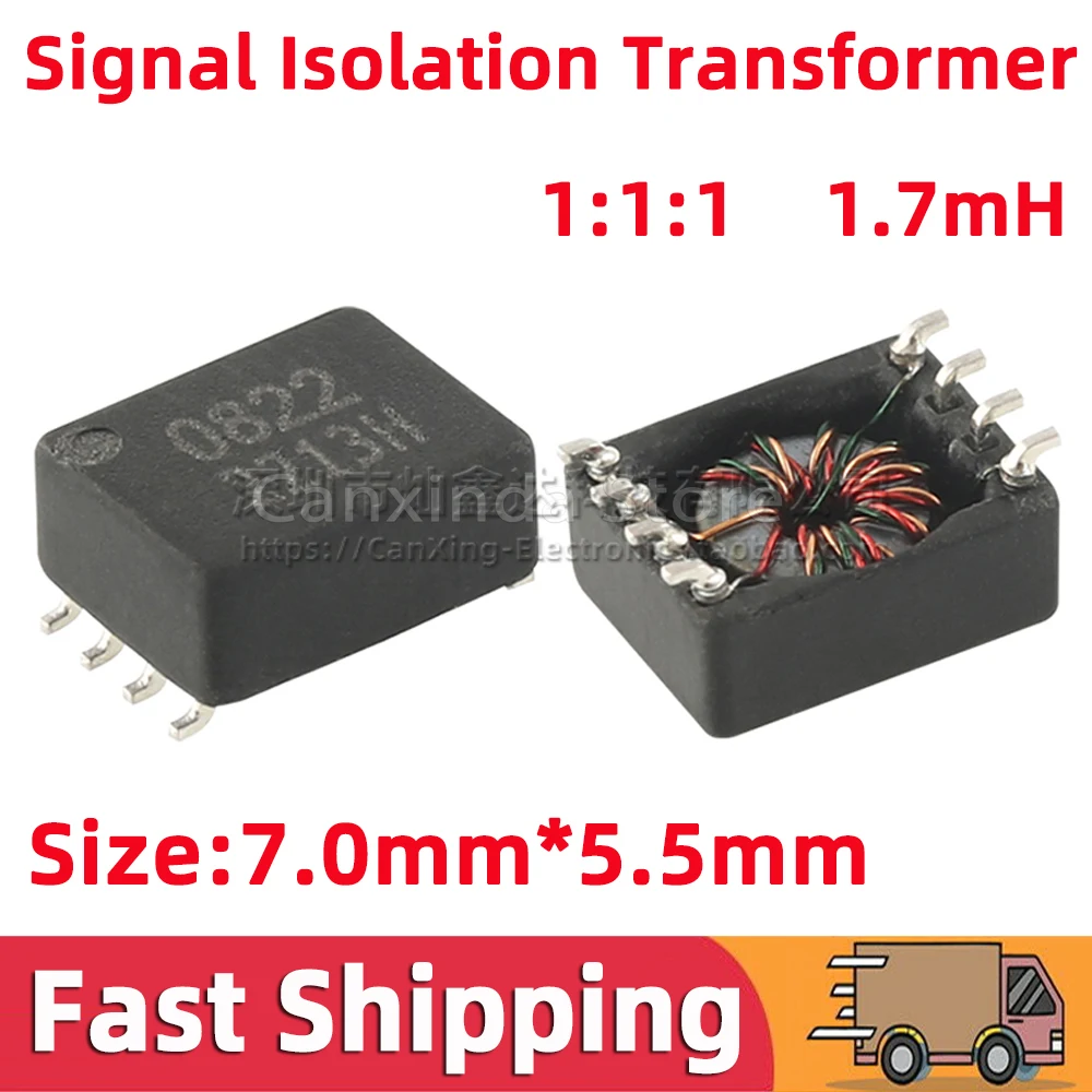 

5pcs T0822CE SMD 1000V 1KV Isolated High Voltage Signal Pulsing Isolation Transformer 1:1:1 1.7mH Filter 3 Winding Through Hole