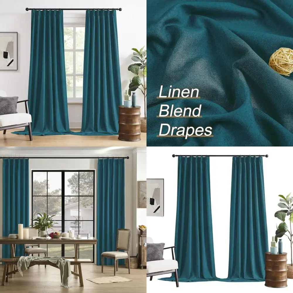 

Linen Teal Blue 102 Blackout Curtains with Back Tabs and Hooks, 40x102, 2-Panel Set for Home