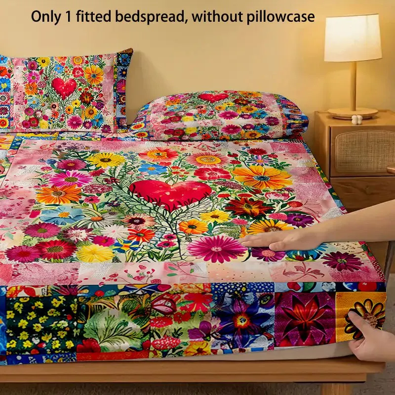Vintage floral, colorful sunflower print fitted sheet mattress protector made of breathable polyester material (includes 1 fitted sheet + 2 pillowcases). Mattress protector, fitted elastic style. Protective cover, mattress protector, fitted bedding. Christmas-themed bedding. Baby bedding suitable for nursery rooms