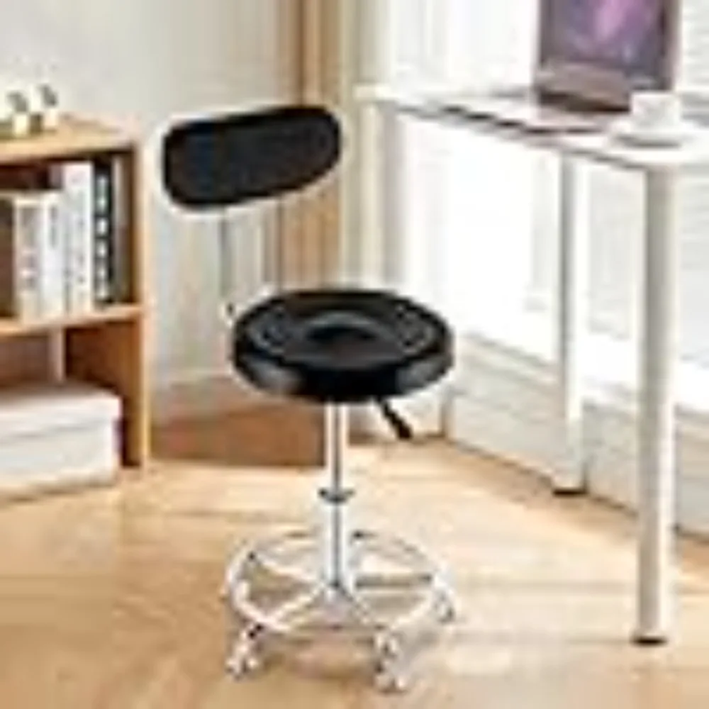 

Modern Round Black Bar Stools with Back, 16.5”-21” Height Adjustable Kitchen Stool Dining Chair Cafe Stools Swivel Stool PU Leather Armless Bar Chair, Max Capacity: 220LB