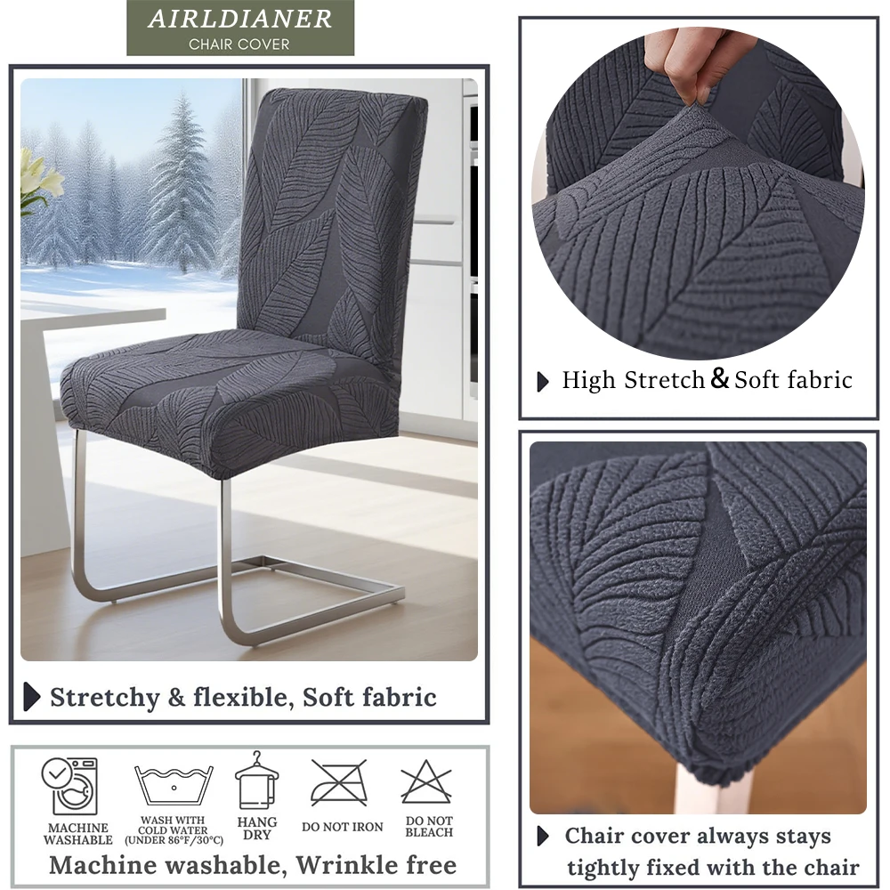 Leaf Pattern Jacquard Chair Cover Thick Elastic Fabric Dining Chair Case Easy Install Luxury Chair Slipcover Restaurant Hotel