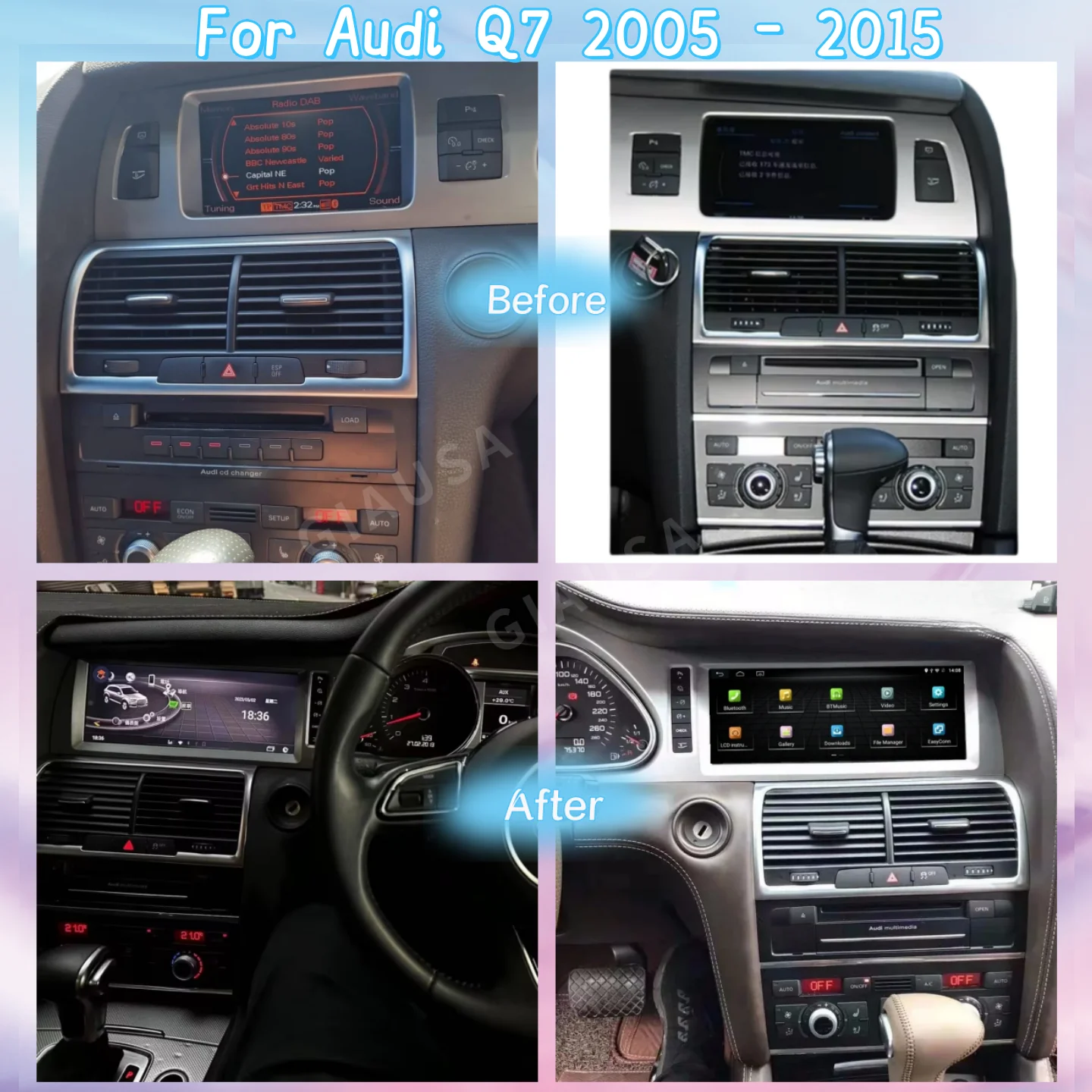 

For Audi Q7 A4L A4 2005-2015 Android 14 Wireless CarPlay GPS Car Intelligent Multimedia Player Navigation Auto Radio Stereo DSP