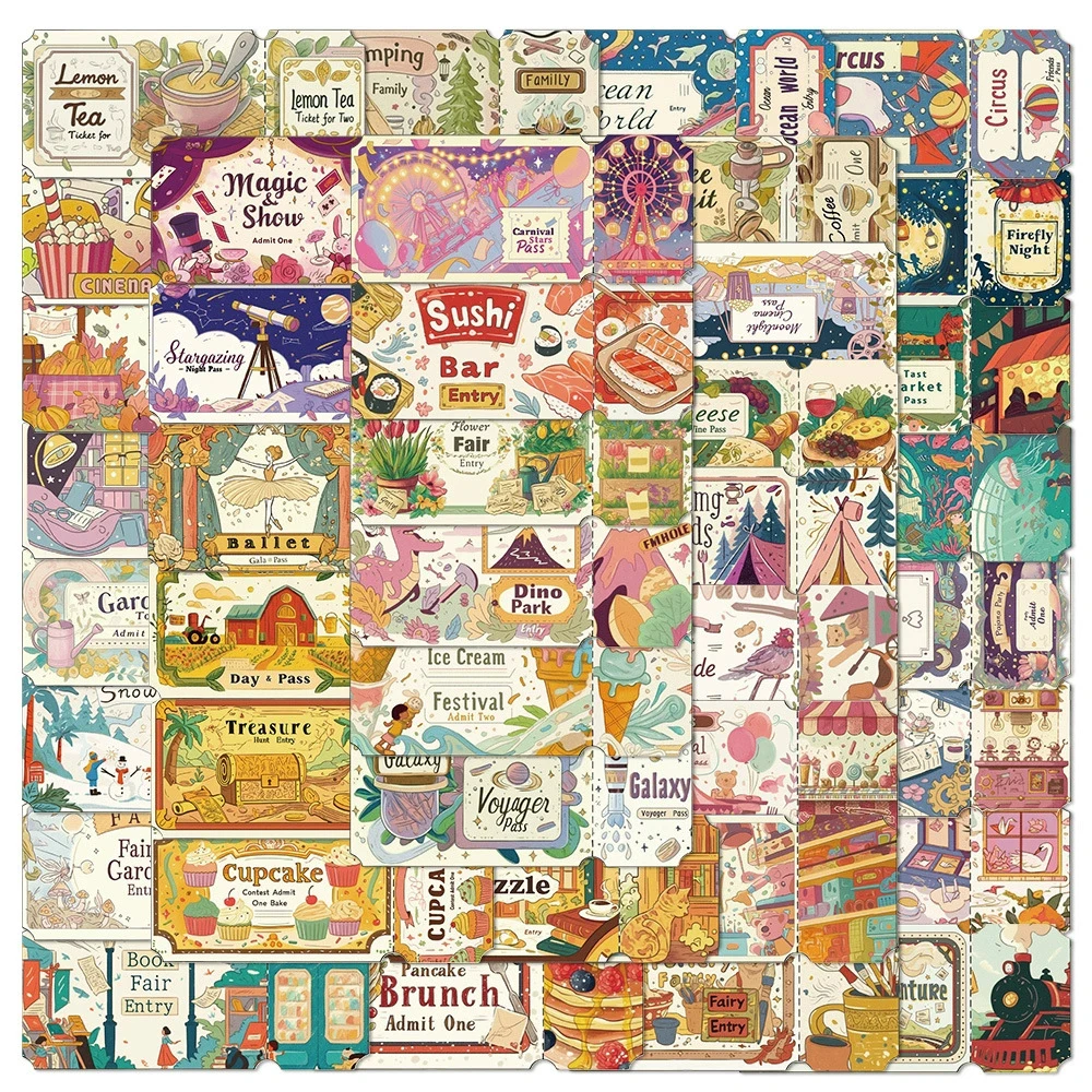 10/30/50pcs Retro Dream Ticket Cartoon Stickers Aesthetic Funny Graffiti Scrapbooking Laptop Phone Case INS Artsy Sticker Toys