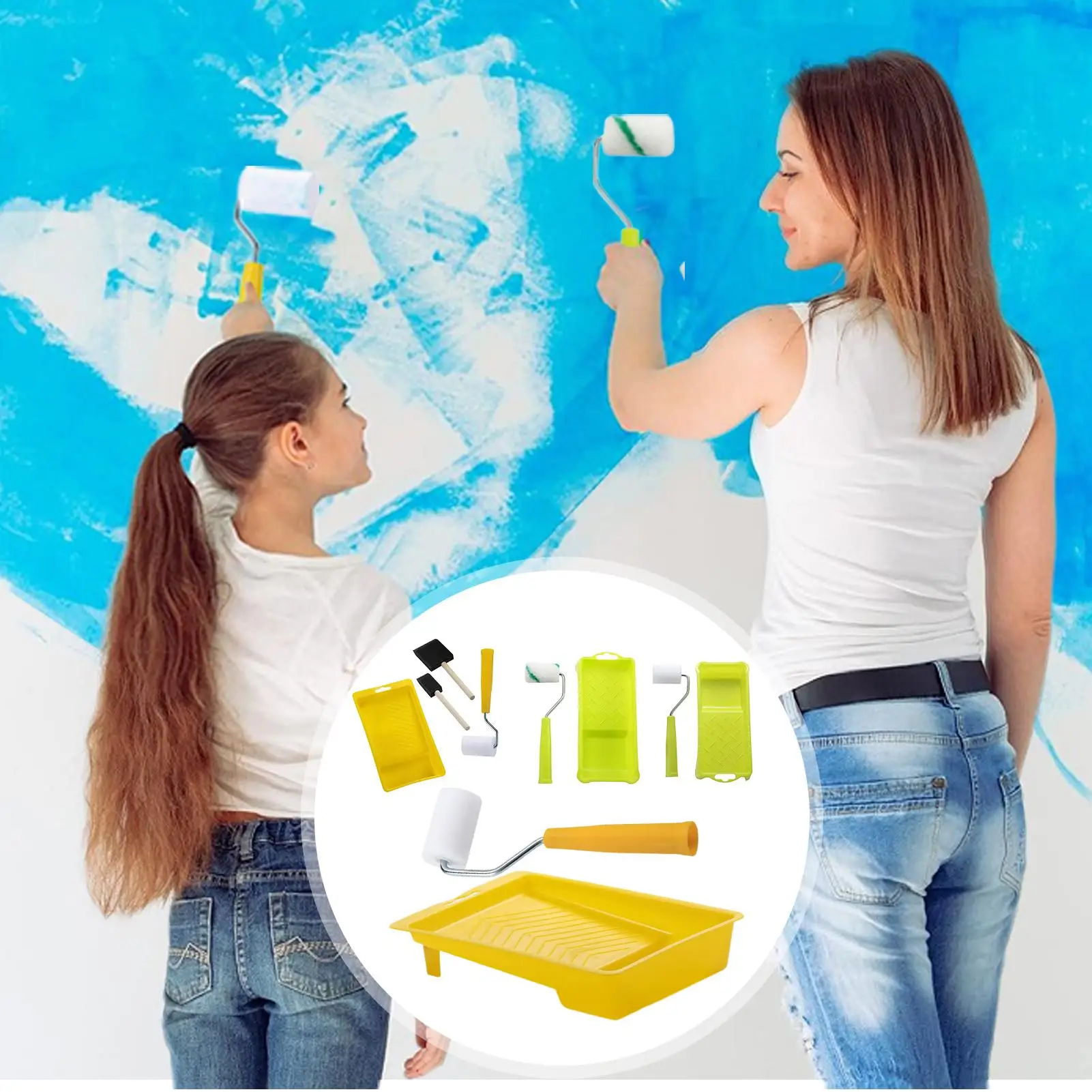 

Набор кистей для рисования в роликах, комбинированный мини-набор для рисования с лотком для краски, ручной обрезной станок для краски с ручкой, внутренние кисти