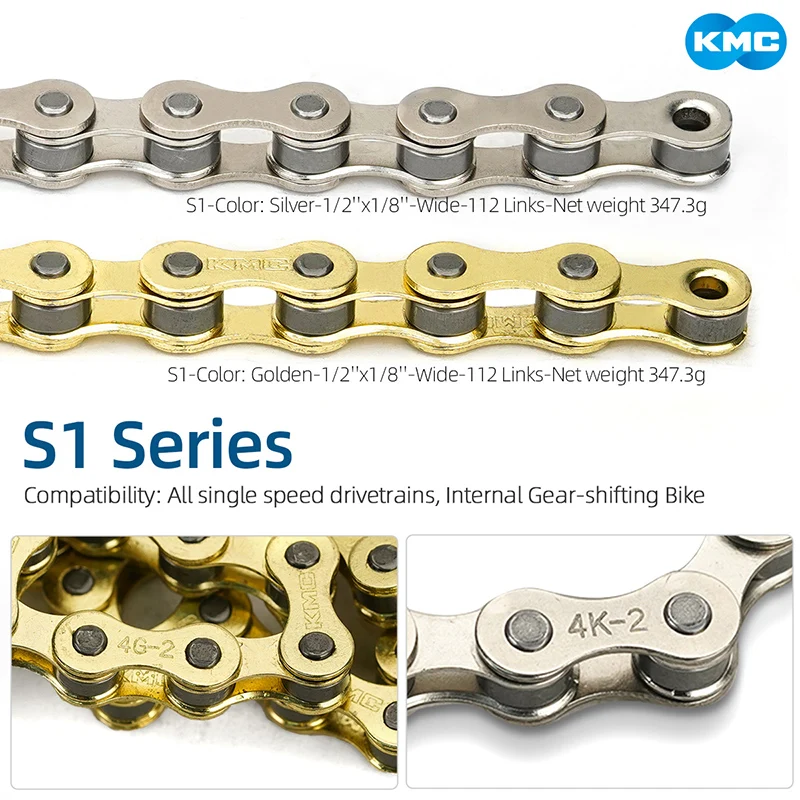 KMC bicycle chain single speed K1/K1SL/Z1eHX/S1/HL1 Series 1/2"x1/8" 3/32"112links for BMX/Dirt Jump/Fixed Gear/Track/Bike Trial view 4