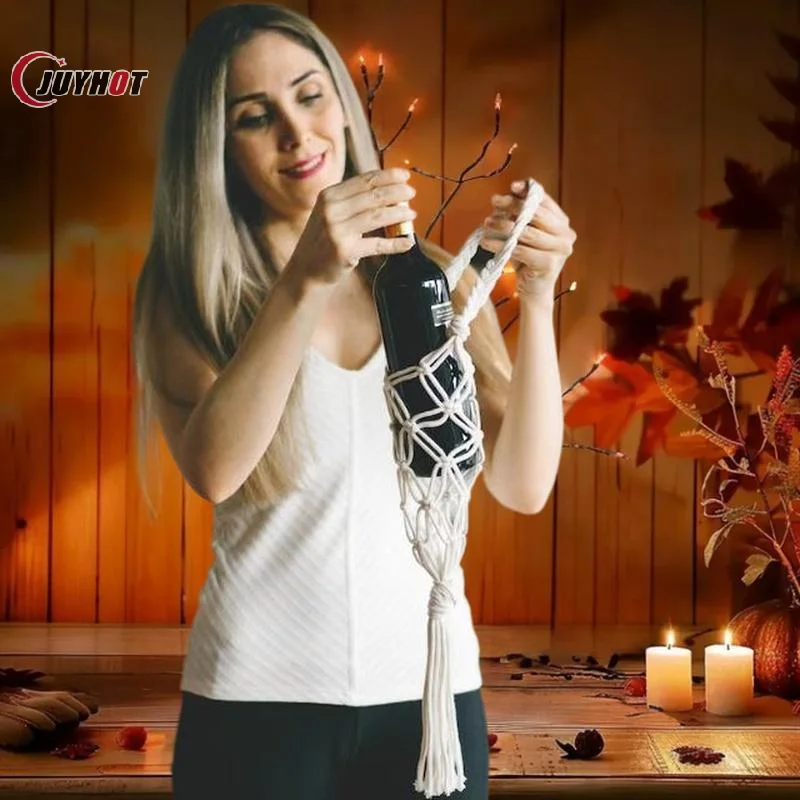 

Ручная работа для хранения красного вина 65 см, богемная бутылка для воды, подвесная сумка для хранения вина, пеший туризм, велоспорт