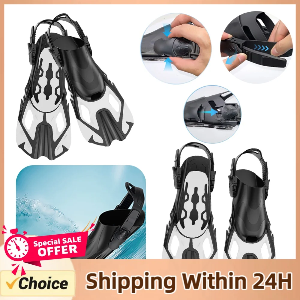 Snorkel Fins Scuba Diving Shoes Adjustable Buckles for Adult Kids (White S/for M)