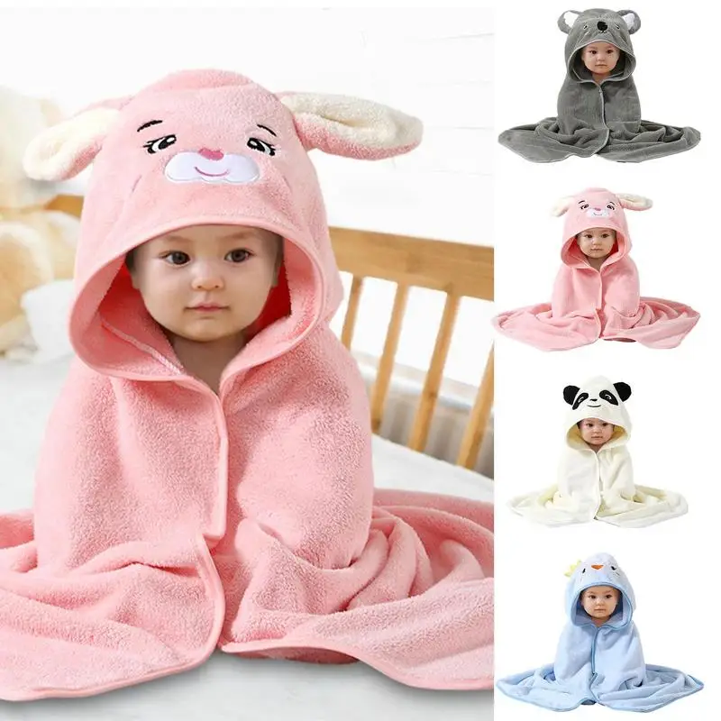 Baby Hooded Towels Children Hooded Bath Towel Cute Soft Coral Velvet Fleece Blanket Cartoon Newborn Bathrobe Quilt Washcloth