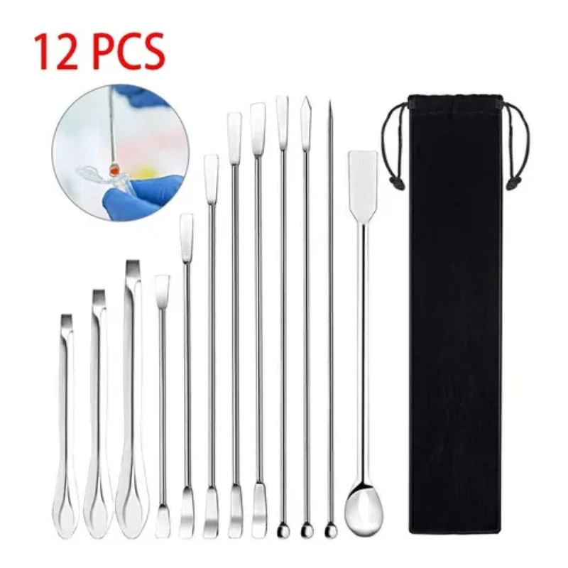 

12 PCS Stainless Steel Lab Spatula Micro Sampling Scoop Double Ended Mixing Spoon Laboratory Measuring Spoon for Powders Gel