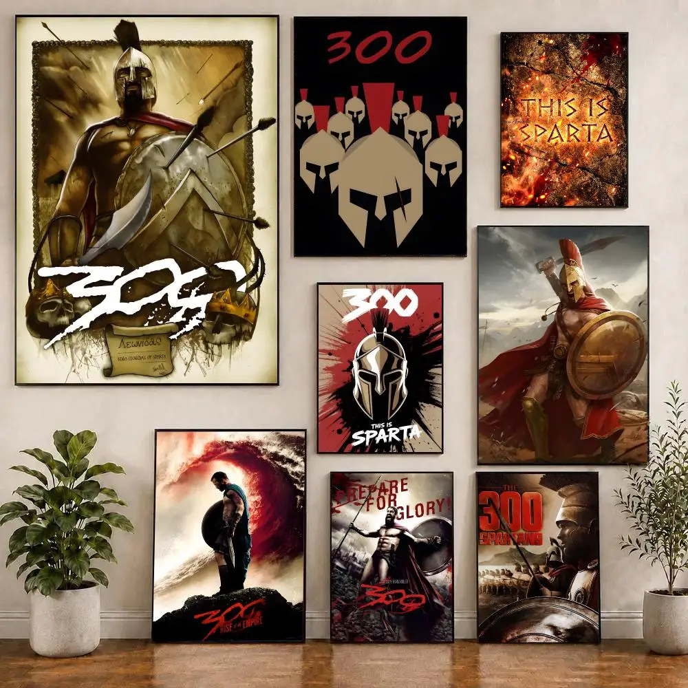 300 Sparta warrior wall art Poster Waterproof Sticky WallArt Print For Bedroom Living Room Hallway Bar Home Decor