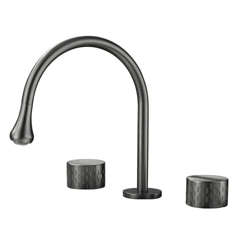 

1PC Split Basin Faucet Three-Hole Double-Handle Brass Bathroom Cabinet Brushed Gold/Gun Gray/Black/Silver Hot and Cold BasinTap