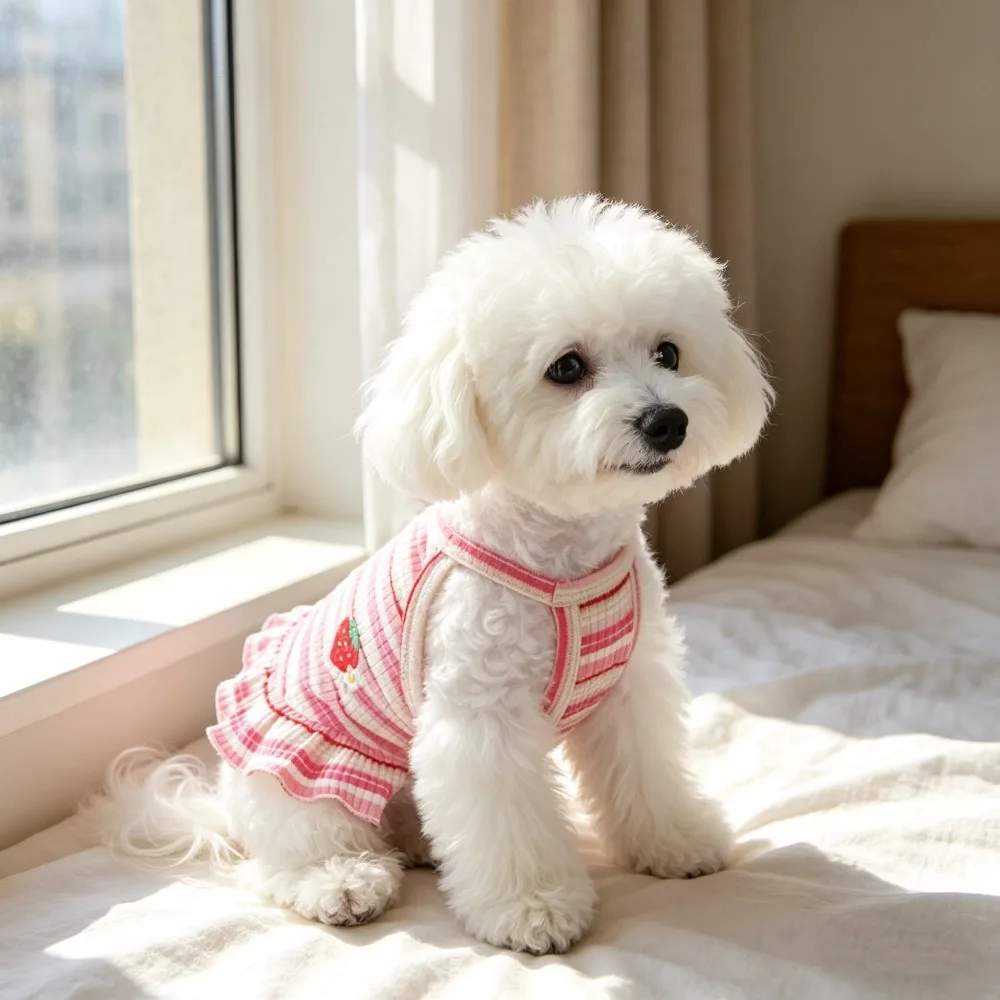 1pc Summer thin pet camisole vest, new embroidered strawberry camisole teddy bear cat camisole skirt