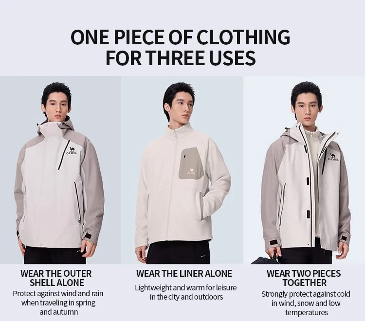 GOLDEN CAMEL Outdoor Hiking Jackets for Men Three-in-One Waterproof Fleece Jacket Women Windbreakers Warm 2024 Star Same Style