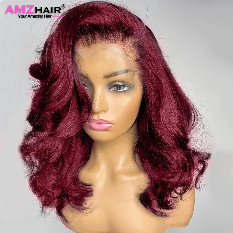 Body Wave 99J Burgundy 13X4 Lace Front Human Hair Wigs For Women Brazilian Pre Plucked Dark Red Colored 13X4 Lace Frontal Wig