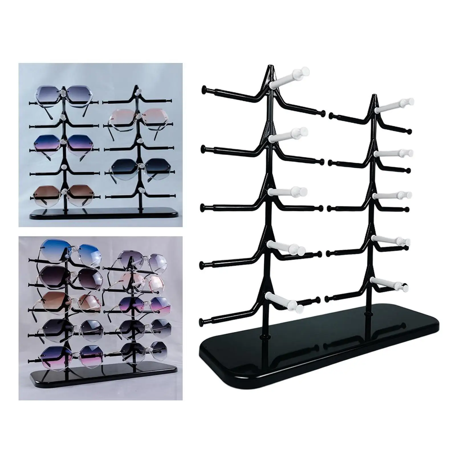 Two Rows Sunglasses Rack 10 Pairs Glasses Holder Display Stand, Plastic