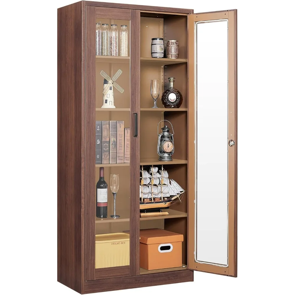 

Glass Display Cabinet,Metal Storage Cabinet with Doors and 4 Adjustable Shelves,Lockable Glass Display Case for Home,Office and