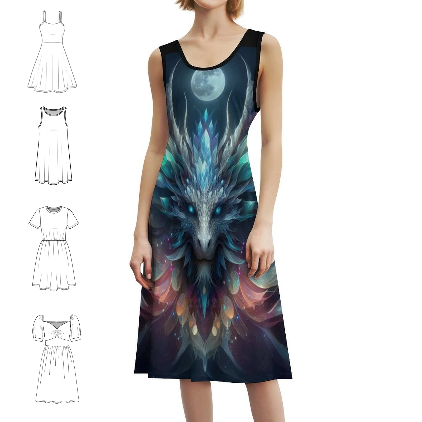 فستان تنين على الطراز الكوري للنساء فستان كاجوال أنيق للحفلات أو الارتداء اليومي فستان التنين جالاكسي دراجون مون #1