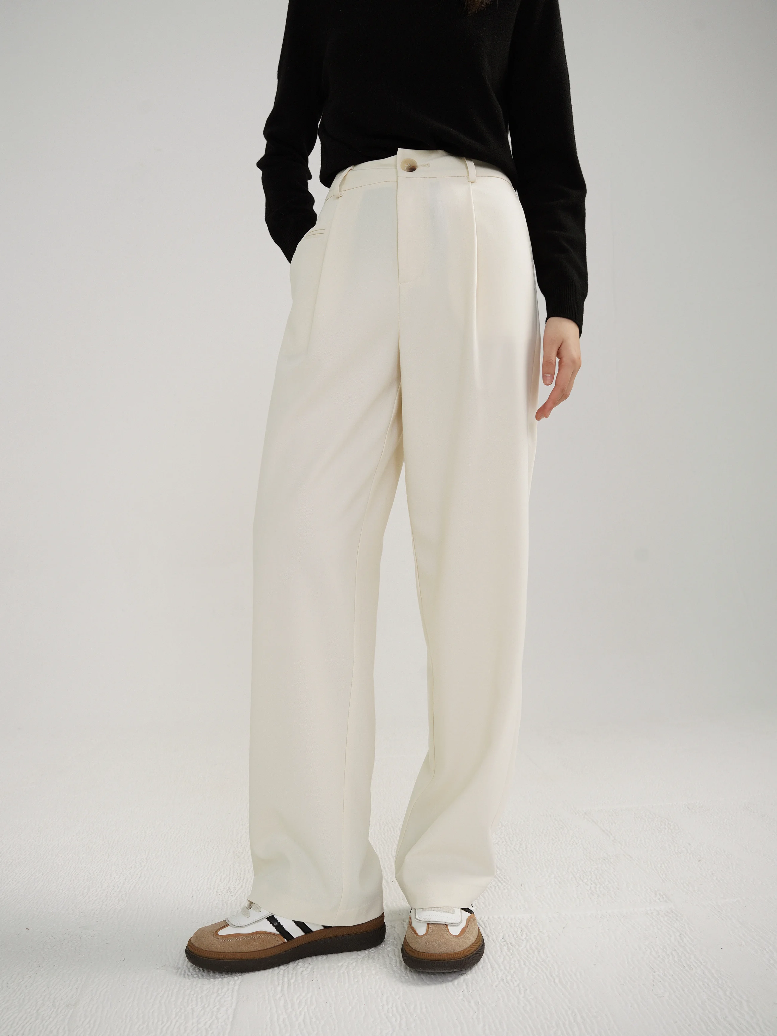 Elegant High Waist Wide Leg Pants Autumn Winter Straight Trousers for Women Slim Fit Casual Draped Long Floor Length Suit Style