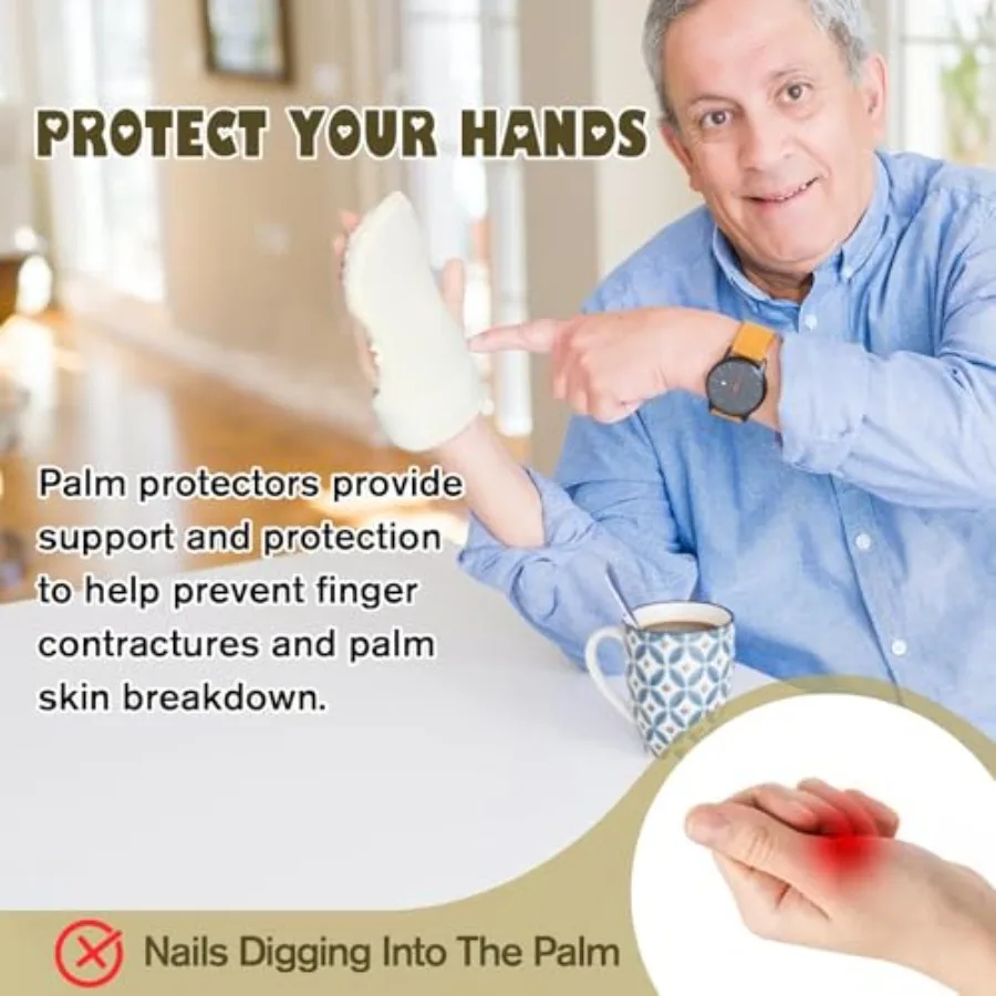 Anti-Slip Palm Protector for Left Right Hand, 2 Packs Palm Guard to Prevent Contracture with Elastic Band, Physical Therapy Exe