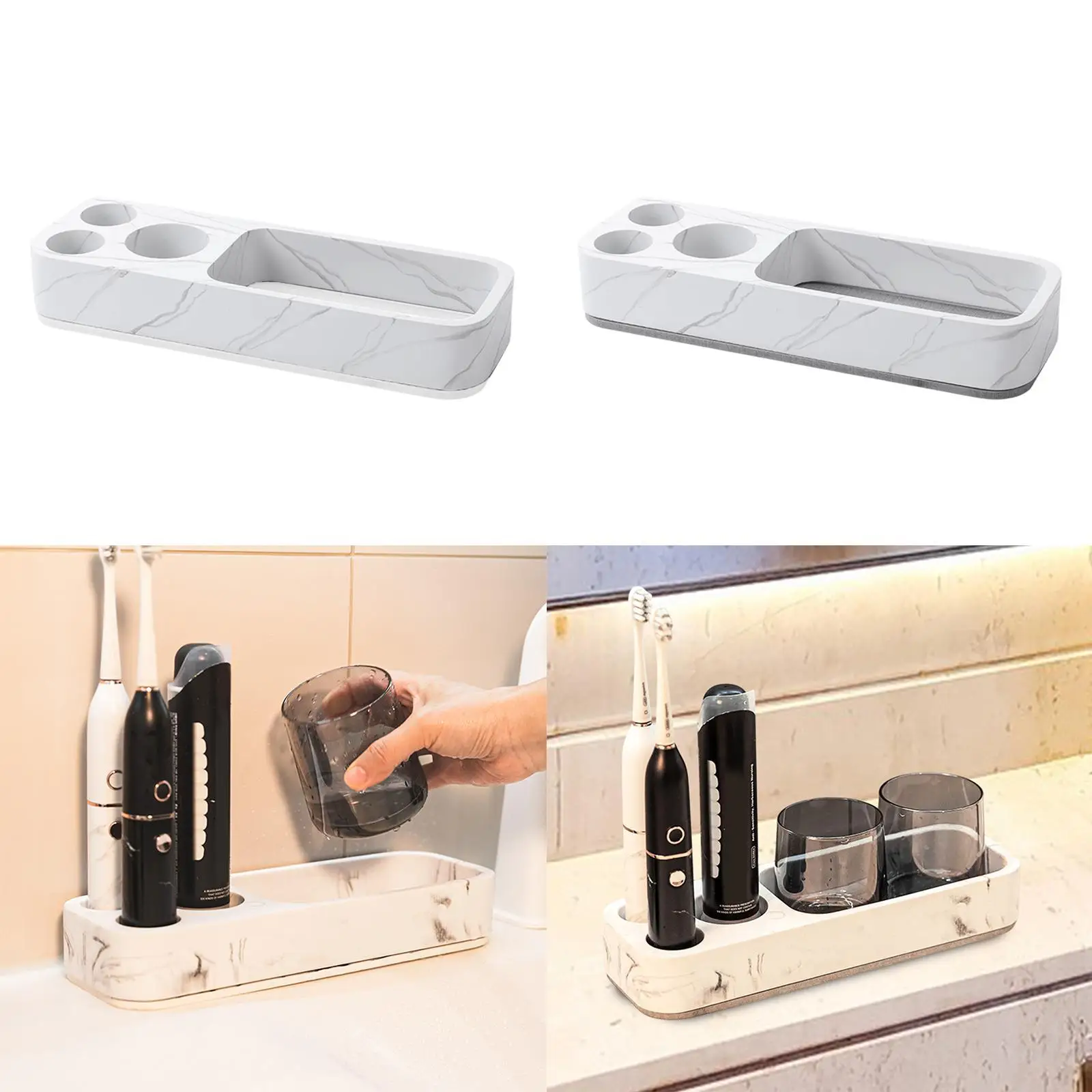 

Toothbrush Holder for Bathroom Nonslip Cup Tray Counter Organization Toothpaste Holder Electric Toothbrush Holder for Household