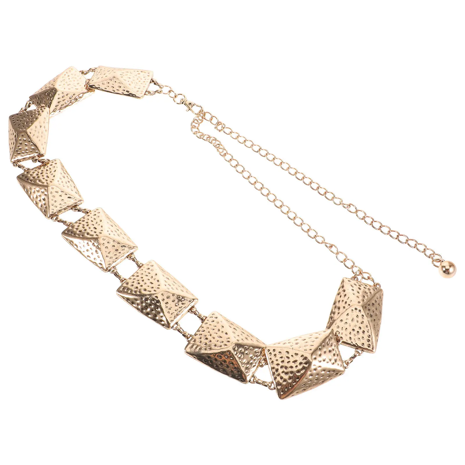Golden Chain Belt Pyramid Link Waist Chain Adjustable Chunky Metal Belt Women Fashion Waist Accessory for Dresses Jeans