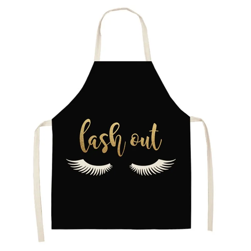 1PC Bronzing Eyelash Pattern Apron Eyelash Extension Cotton Grafted False Cleaning Kitchen Apron Bib Cooking Baking Accessories