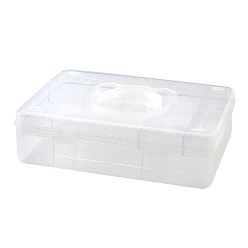 Clear Plastic Storage Box With Handle Stackable Double Layer Storage Box for Art Craft Supplies Stationery