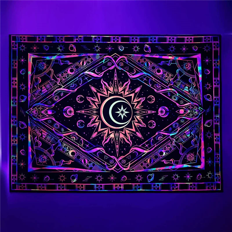 A92P Tapestry For Bedroom Aesthetic Room Decor Wall Tapestry Blacklight Tapestry UV Reactive Black Light Posters Colorful