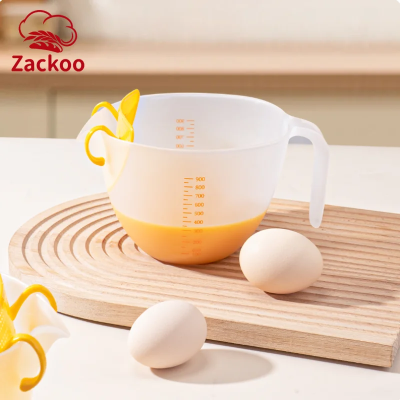 Zackoo 1L Egg Liquid Filter Measuring Cup Clear Large Capacity Baking Whisk Bowl with Scale Metering Cup Baking Measurer Tools