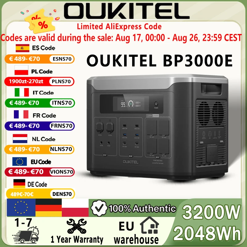 OUKITEL BP3000E Tragbare Powerstation, 2048Wh LiFePO4-Batterie …