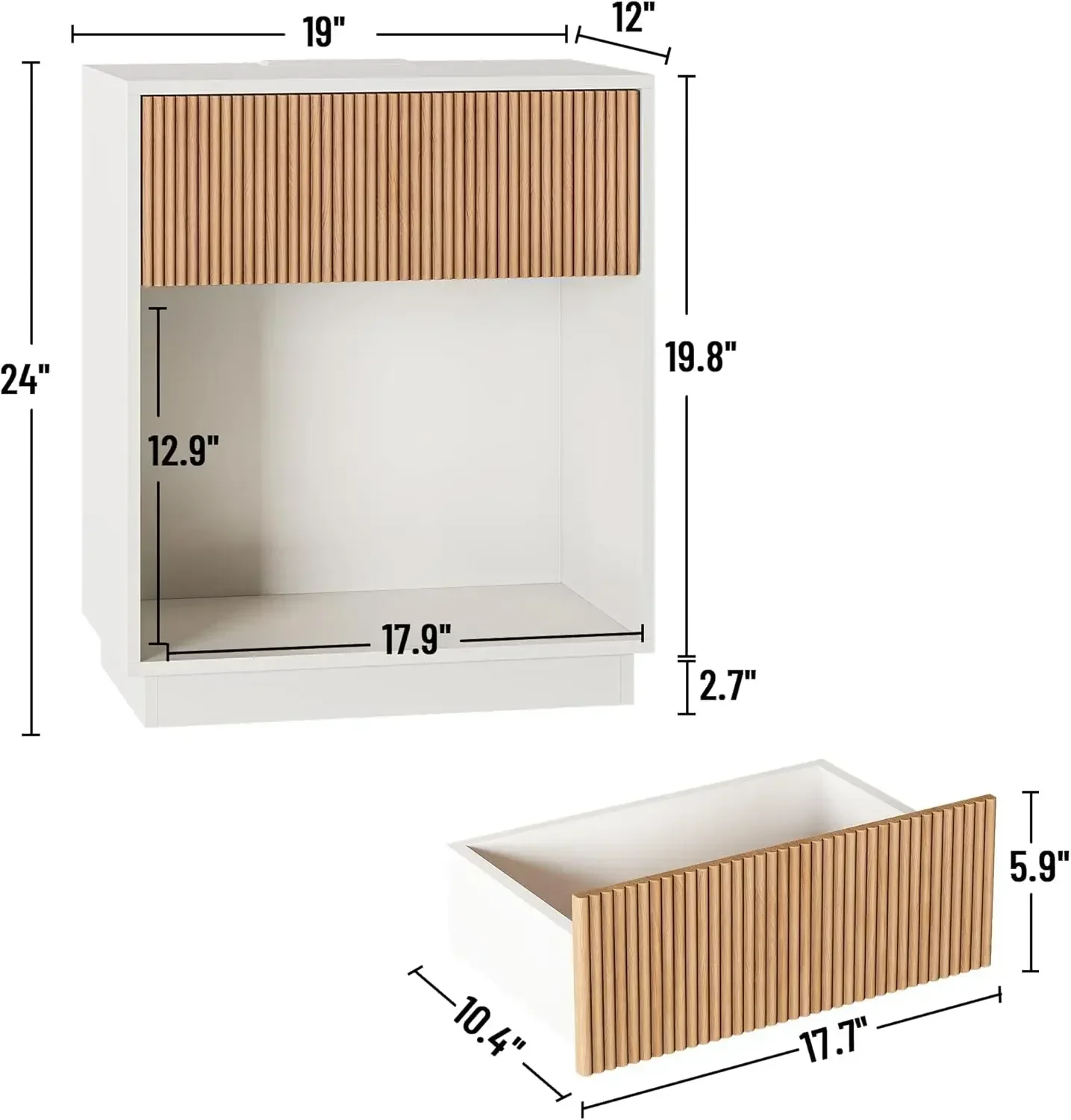 

[New Arrival, Free Shipping!]End Table with Charging Station,Fluted Nightstands Set of 2, Modern Bedside Table with Drawer and S