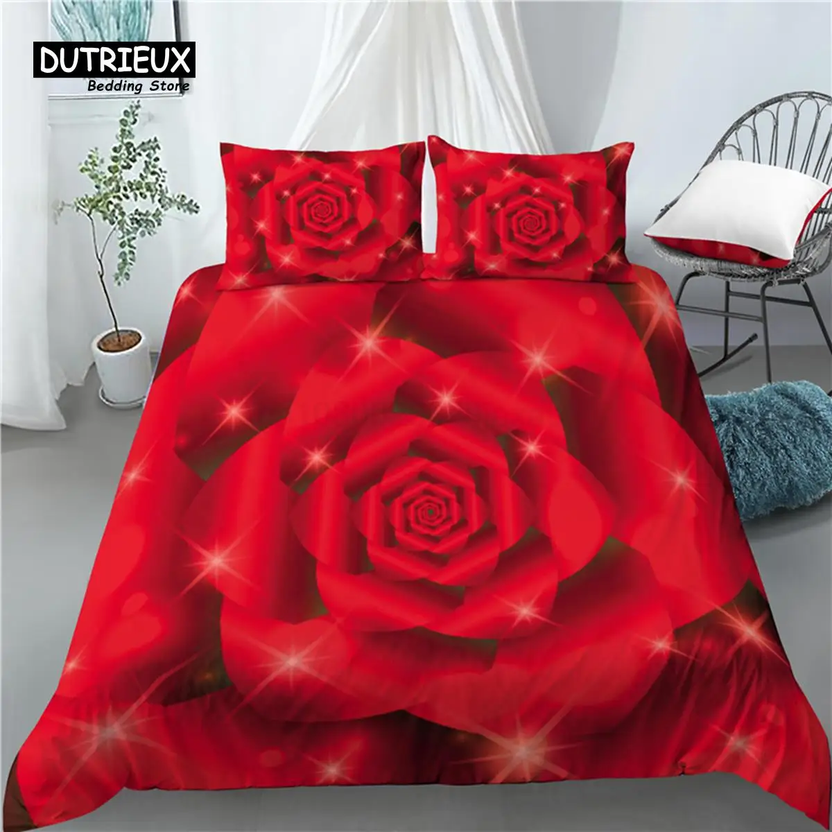 

Home Living Luxury 3D Red Rose Print 2/3Pcs Soft Duvet Cover and PillowCase Kids Bedding Set Queen and King EU/US/AU Size