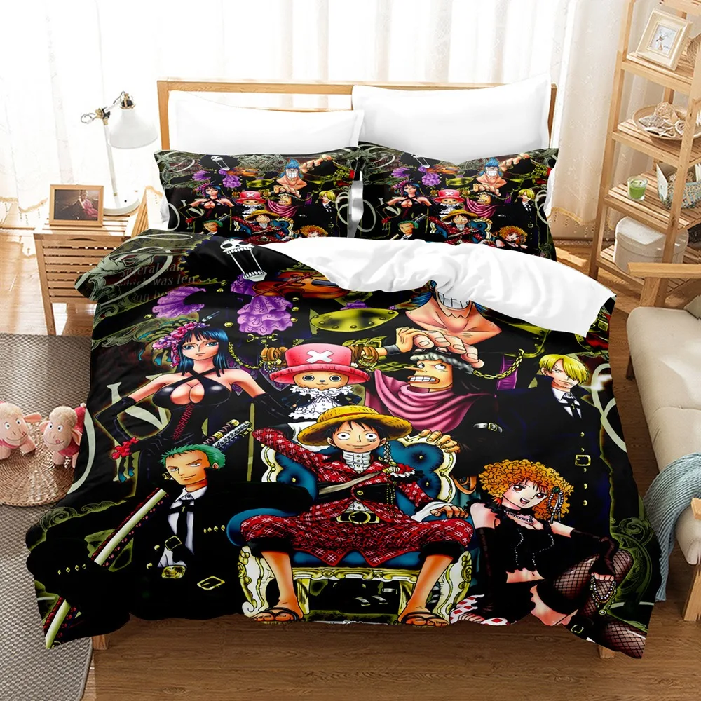 Kawaii ONE PIECE Bed Linen,D. Luffy Pillowcase Bedding Set,NARUTO Cartoon Anime Home Dormitory Room Decoration Boys Gift ﻿