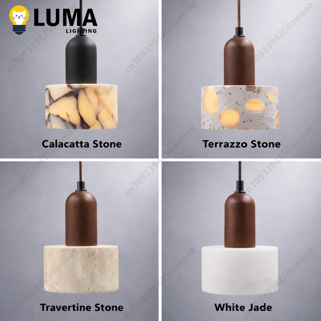 Lámpara Colgante Moderna de Piedra Natural, Lámpara Colgante de Travertino/Mármol/Terrazo/Piedra Calacatta para Isla de Cocina, Dormitorio, Mesita de Noche