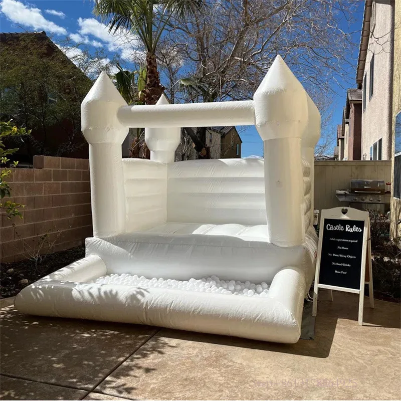 10X 8 Ft White Wedding Bounce Inflatable House With Ball Pit And Air Blower