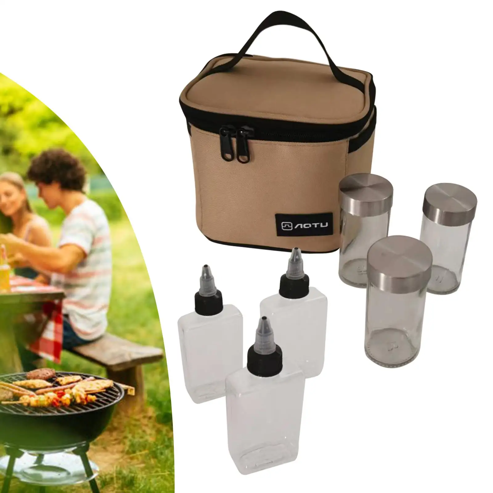 Spice Shaker Jars with Carry Storage Bag Seasoning Dispenser Set for Oil BBQ Storage Hiking