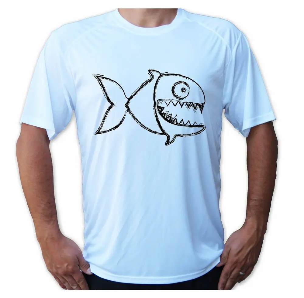 Angry Fish Drawing Fun Sleeve UPF 50 T-Shirt Fishing Sport UV Protection  High Quality 100%Cotton Short Sleeve