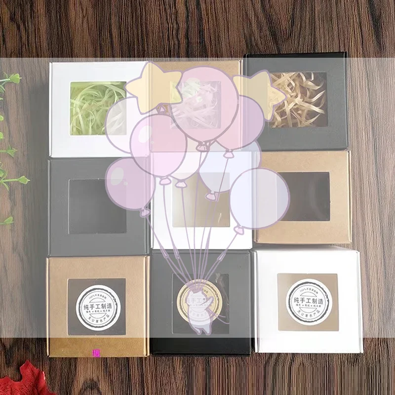 

10 шт. квадратные белые/крафт/черные оконные упаковочные коробки, различные размеры, подарки для свадебной вечеринки, плоские коробки для мыла и шоколада ручной работы