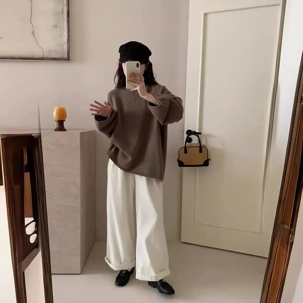 Autumn/Winter 2024 Korean Version of Loose Soft Waxy Japanese Crew-neck Bottom Sweater Lazy Fan Mid-length Pullover Sweater