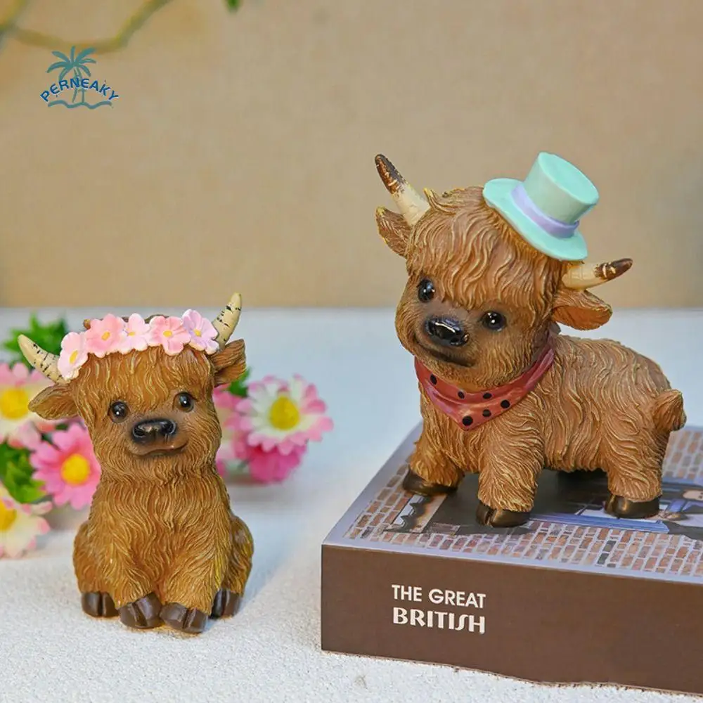 

Crafts Cartoon Cow Ornament Cute Decorative Cow Statue Resin Animal Sculpture Cabinet